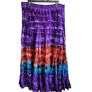 Vintage 90s Ombré Tie Dye Multi Color Ruffle Maxi Skirt Small Purple Orange